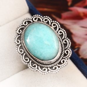 Peruvian Amazonite Ring Size US 9 925 Sterling Silver (REXT42-37)