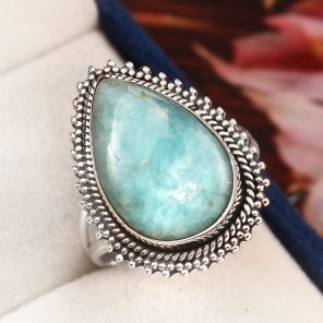Peruvian Amazonite Ring Size US 10 925 Sterling Silver (REXT42-50)
