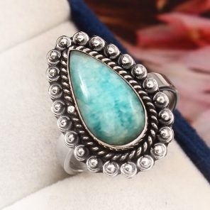Peruvian Amazonite Ring Size US 10 925 Sterling Silver (REXT42-51)