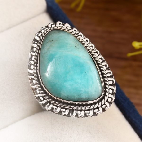 Peruvian Amazonite Ring Size US 7 925 Sterling Silver (REXT42-19)