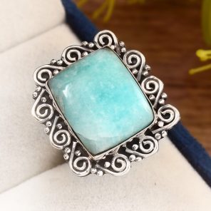 Peruvian Amazonite Ring Size US 8 925 Sterling Silver (REXT42-32)