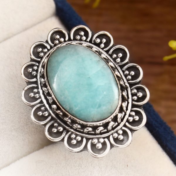 Peruvian Amazonite Ring Size US 7 925 Sterling Silver (REXT42-16)