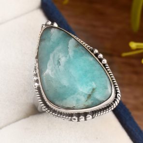 Peruvian Amazonite Ring Size US 9 925 Sterling Silver (REXT42-39)