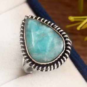 Peruvian Amazonite Ring Size US 9 925 Sterling Silver (REXT42-45)
