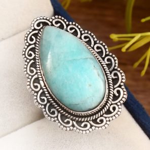Peruvian Amazonite Ring Size US 10 925 Sterling Silver (REXT42-53)