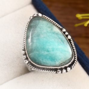 Peruvian Amazonite Ring Size US 8 925 Sterling Silver (REXT42-34)