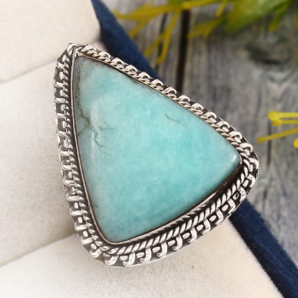 Peruvian Amazonite Ring Size US 8 925 Sterling Silver (REXT42-26)