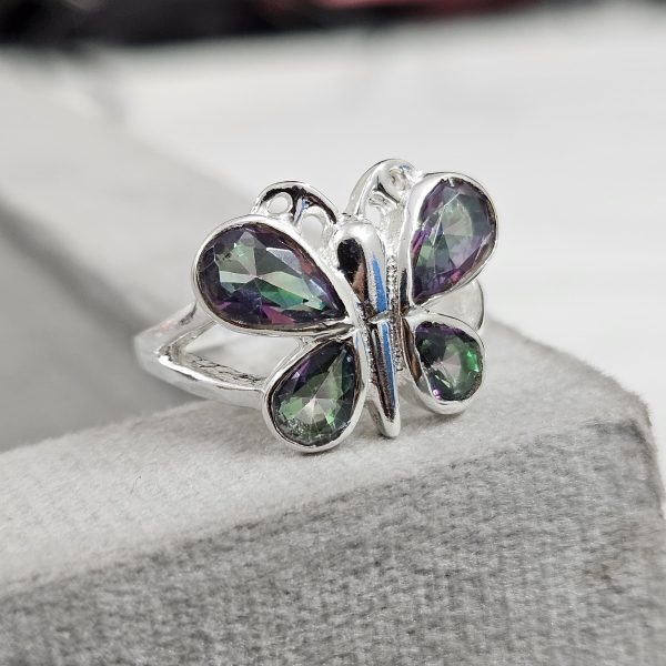 Mystic Topaz Butterfly 925 Sterling Silver Ring (RS34-46)