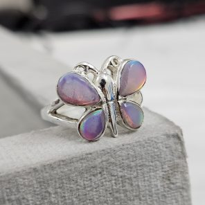 Aurora Opal Butterfly 925 Sterling Silver Ring (RS34-48)