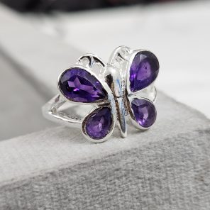 Amethyst Butterfly 925 Sterling Silver Ring (RS34-47)