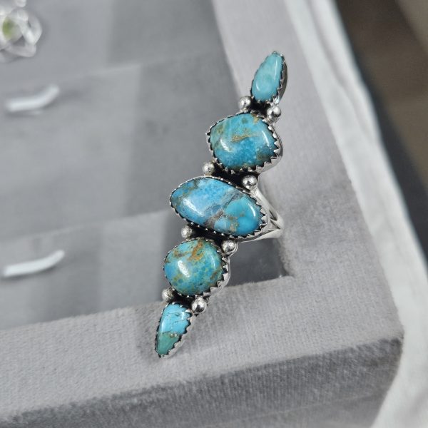 Mohave Turquoise 5 Mounts 925 Sterling Silver Ring (REXT41-6) - Image 2