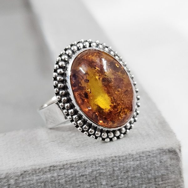 Amber 925 Sterling Silver Ring (REXT52-8)