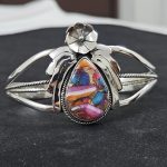 Pink Dahlia Turquoise Southwest Style 925 Sterling Silver Bangle Cuff (RSB2-103)