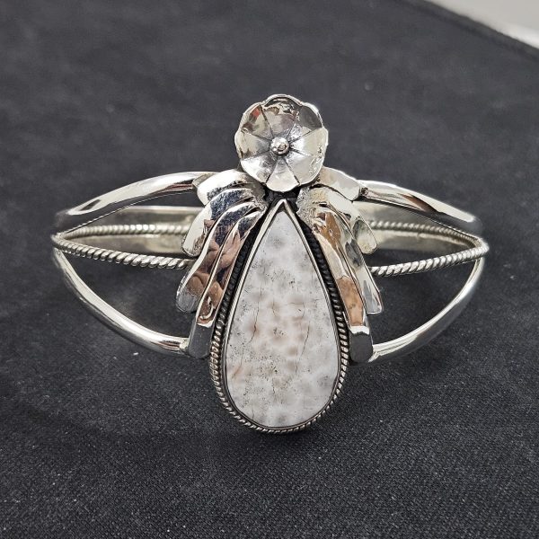 Natrolite (Pink Larimar) Southwest Style 925 Sterling Silver Bangle Cuff (RSB2-101)