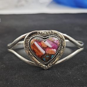 Pink Dahlia Turquoise Southwest Style 925 Sterling Silver Bangle Cuff (RSB2-113)