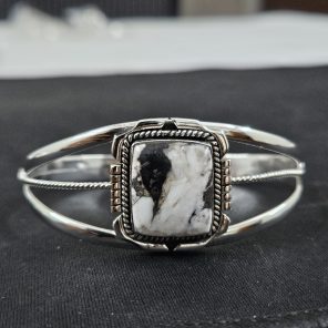 White Buffalo Turquoise Southwest Style 925 Sterling Silver Bangle Cuff (RSB2-105)