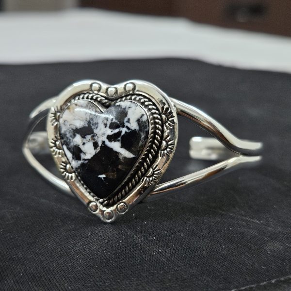 White Buffalo Turquoise Southwest Style 925 Sterling Silver Bangle Cuff (RSB2-108) - Image 2