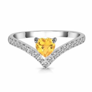 Heart Citrine & White Topaz 925 Sterling Silver Ring ( RSEXT65-6)