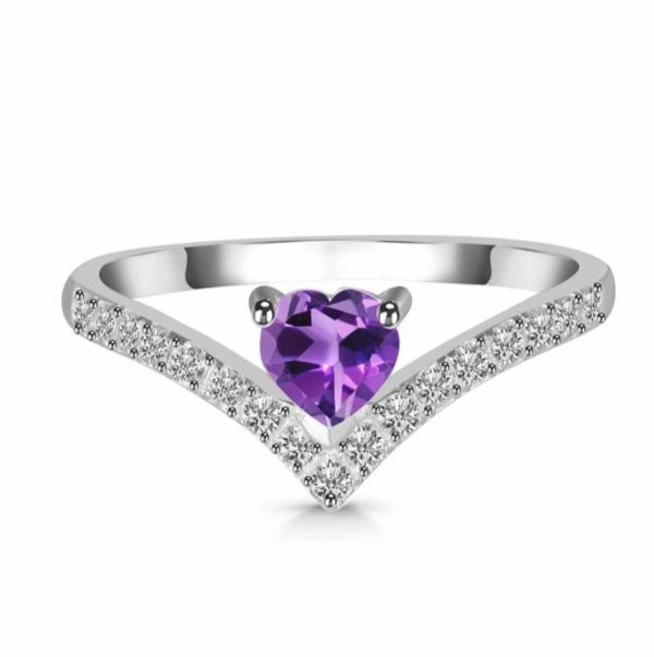 Heart Amethyst & White Topaz 925 Sterling Silver Ring ( RSEXT65-5)