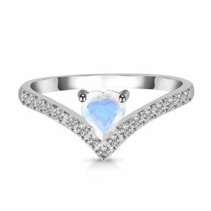 Heart Moonstone & White Topaz 925 Sterling Silver Ring ( RSEXT65-7)