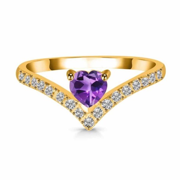 Heart Amethyst & White Topaz 925 Sterling Silver Ring ( RSEXT65-5) - Image 2