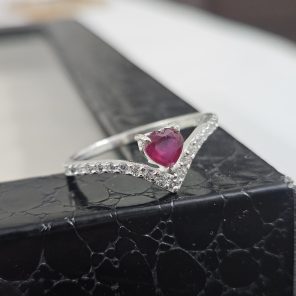 Heart Ruby & White Topaz 925 Sterling Silver Ring ( RSEXT65-8)