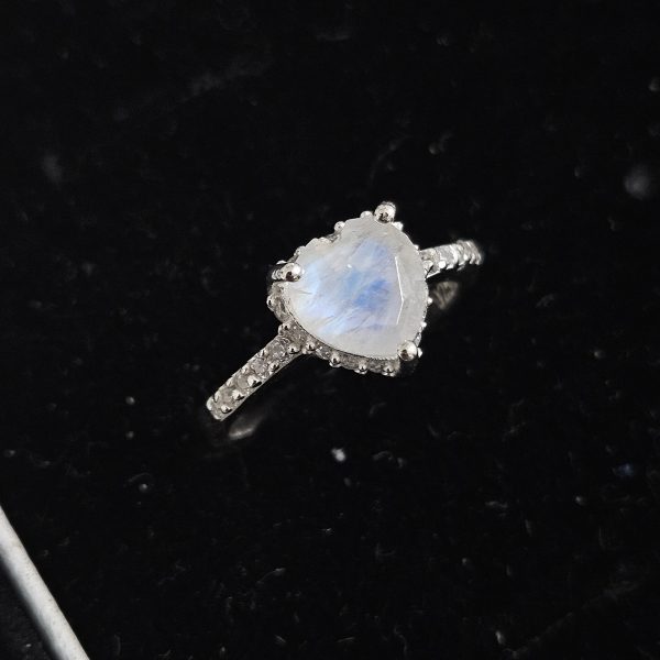 Heart Moonstone & White Topaz 925 Sterling Silver Ring ( RSEXT65-10) - Image 2