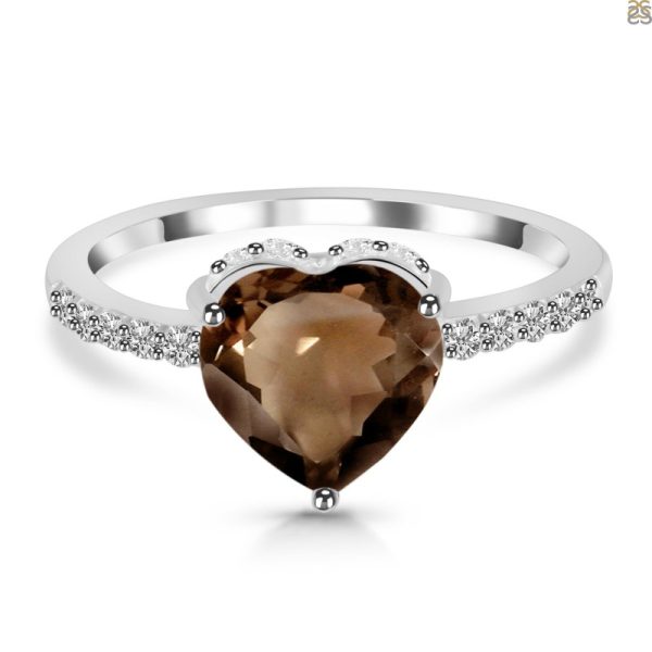 Heart Smoky Quartz & White Topaz 925 Sterling Silver Ring ( RSEXT65-12)