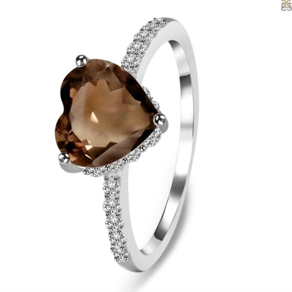 Heart Smoky Quartz & White Topaz 925 Sterling Silver Ring ( RSEXT65-12) - Image 2