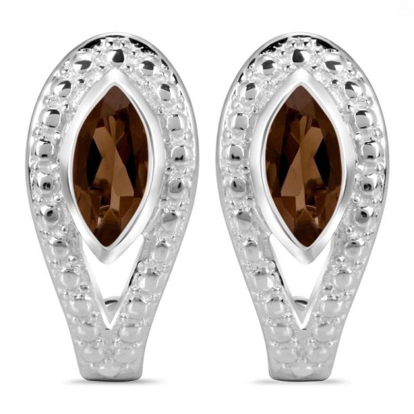 Smoky Quartz Serpent 925 Sterling Silver Stud Earring (RS101-8)