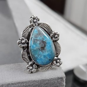 Morenci Turquoise Sunflower Southwest Size US 7 925 Silver Ring (RS100-164)