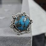Morenci Turquoise Sunflower Southwest Size US 7 925 Silver Ring (RS100-167)