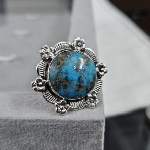 Morenci Turquoise Sunflower Southwest Size US 7 925 Silver Ring (RS100-167)