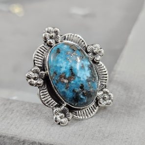 Morenci Turquoise Sunflower Southwest Size US 9 925 Silver Ring (RS100-159)