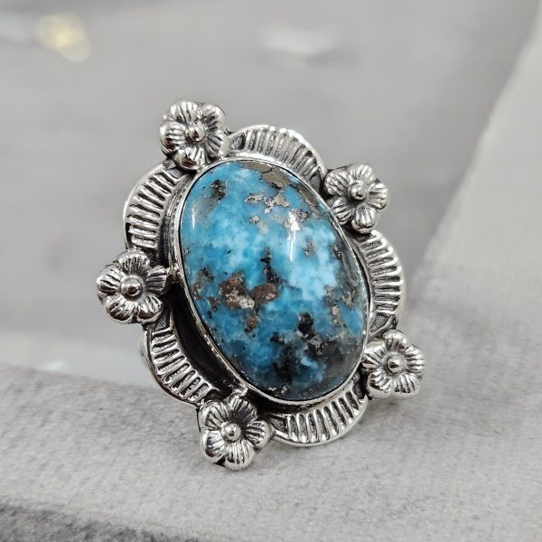 Morenci Turquoise Sunflower Southwest Size US 9 925 Silver Ring (RS100-159)