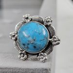 Morenci Turquoise Sunflower Southwest Size US 7 925 Silver Ring (RS100-165)