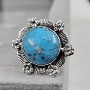 Morenci Turquoise Sunflower Southwest Size US 7 925 Silver Ring (RS100-165)