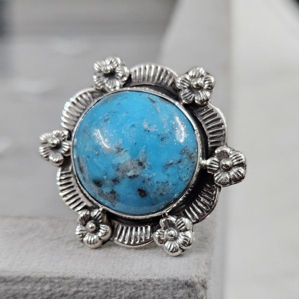 Morenci Turquoise Sunflower Southwest Size US 7 925 Silver Ring (RS100-165)