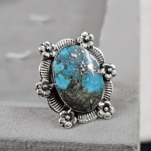 Morenci Turquoise Sunflower Southwest Size US 10 925 Silver Ring (RS100-155)