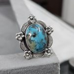 Morenci Turquoise Sunflower Southwest Size US 9 925 Silver Ring (RS100-161)