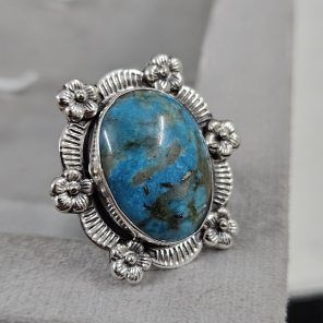 Morenci Turquoise Sunflower Southwest Size US 10 925 Silver Ring (RS100-153)