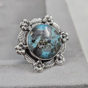 Morenci Turquoise Sunflower Southwest Size US 7 925 Silver Ring (RS100-163)