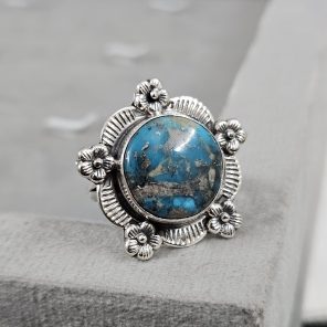 Morenci Turquoise Sunflower Southwest Size US 10 925 Silver Ring (RS100-156)
