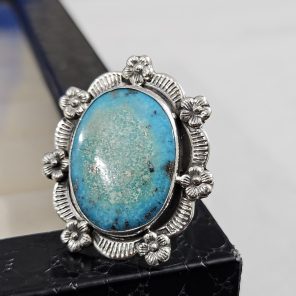 Morenci Turquoise Sunflower Southwest Size US 10 925 Silver Ring (RS100-152)