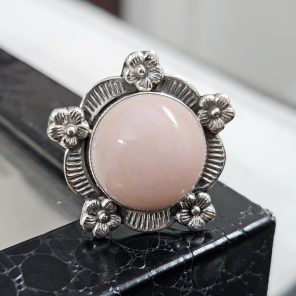Pink Opal Sunflower Southwest Size US 10 925 Silver Ring (RS100-177)