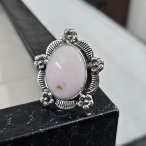 Pink Opal Sunflower Southwest Size US 6 925 Silver Ring (RS100-172)