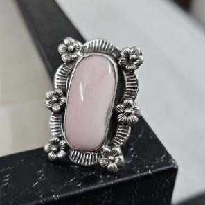 Pink Opal Sunflower Southwest Size US 6 925 Silver Ring (RS100-173)