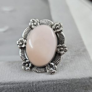Pink Opal Sunflower Southwest Size US 8 925 Silver Ring (RS100-181)