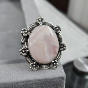 Pink Opal Sunflower Southwest Size US 7 925 Silver Ring (RS100-169)
