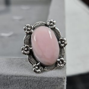 Pink Opal Sunflower Southwest Size US 7 925 Silver Ring (RS100-171)